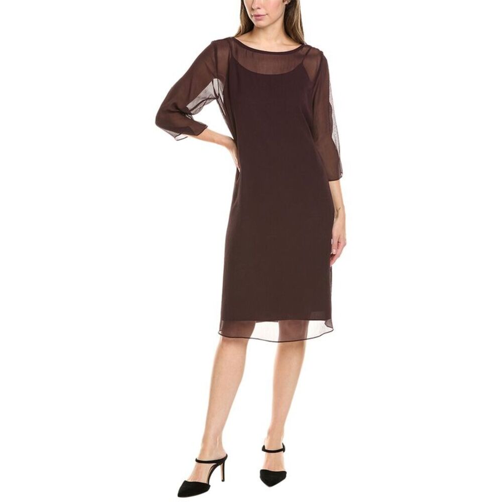 Eileen Fisher Womens  Bateau Neck Silk Shift Dress, Purple